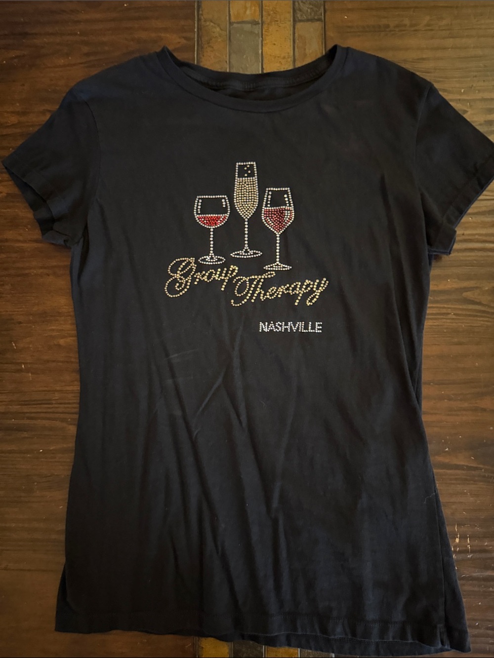 Nashville Group Therapy Rhinestone Wine Graphic Tee - Black